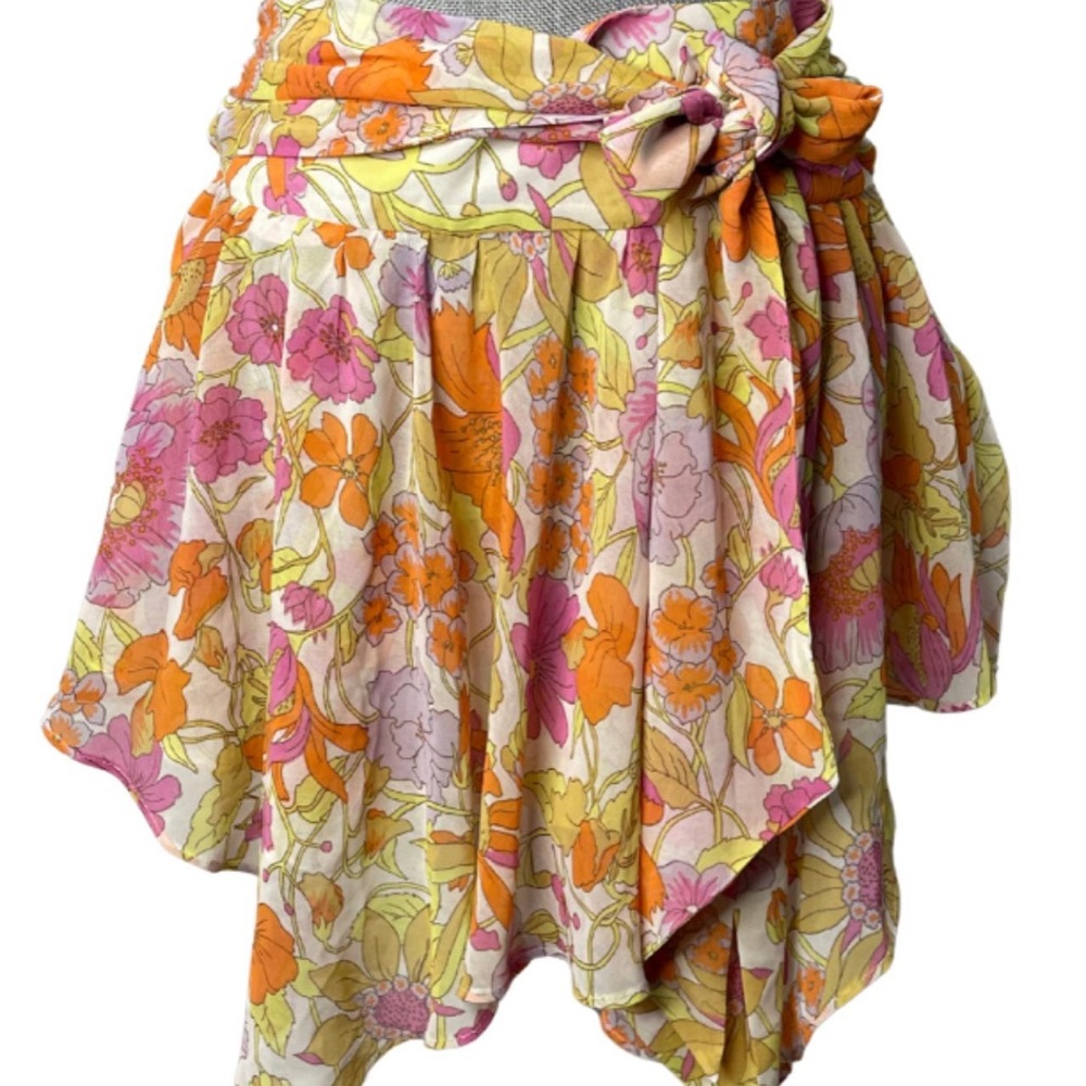 Asymmetrical Hem Retro Floral Fairycore Tie Skirt - Picture 9 of 9